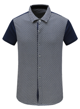 MY209美尔男式夏季短袖衬衫 棉休闲商务上衣 深蓝色 时尚都市