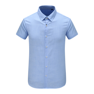 棉百搭商务休闲上衣 AB706歌男式 衬衫 短袖 蓝色 夏季