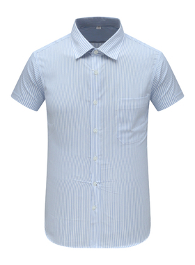 MY54美尔男式夏季短袖衬衫 棉休闲商务上衣 白色蓝条时尚都市免烫