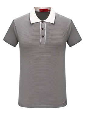 AB1429邦纳男式夏季短袖T恤 蚕丝翻领套头休闲商务上衣 灰色条纹