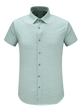 F4001鸟夏季男式短袖衬衫 棉百搭商务休闲上衣 浅绿色