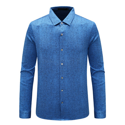 AB1573辛男式春秋长袖衬衫 桑蚕丝百搭商务休闲上衣 海军蓝