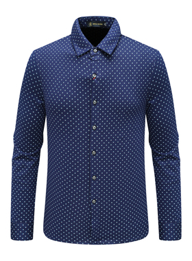 AB1450邦纳男春秋长袖衬衫 棉休闲商务上衣 深蓝色 时尚都市弹力