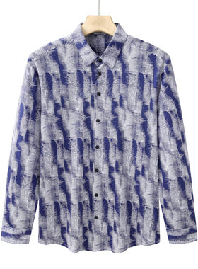 CA144 机场货 卡春秋男式长袖衬衫 棉翻领休闲商务上衣 蓝色弹力