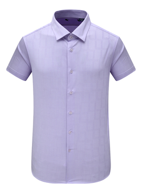 F3452鸟夏季男式短袖衬衫 百搭商务休闲上衣 浅紫色弹力