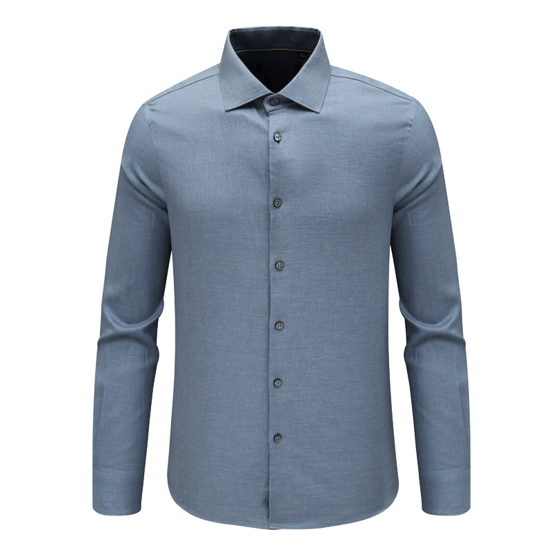 F3885鸟春秋男式长袖衬衫 绵羊毛百搭商务休闲上衣 灰蓝色