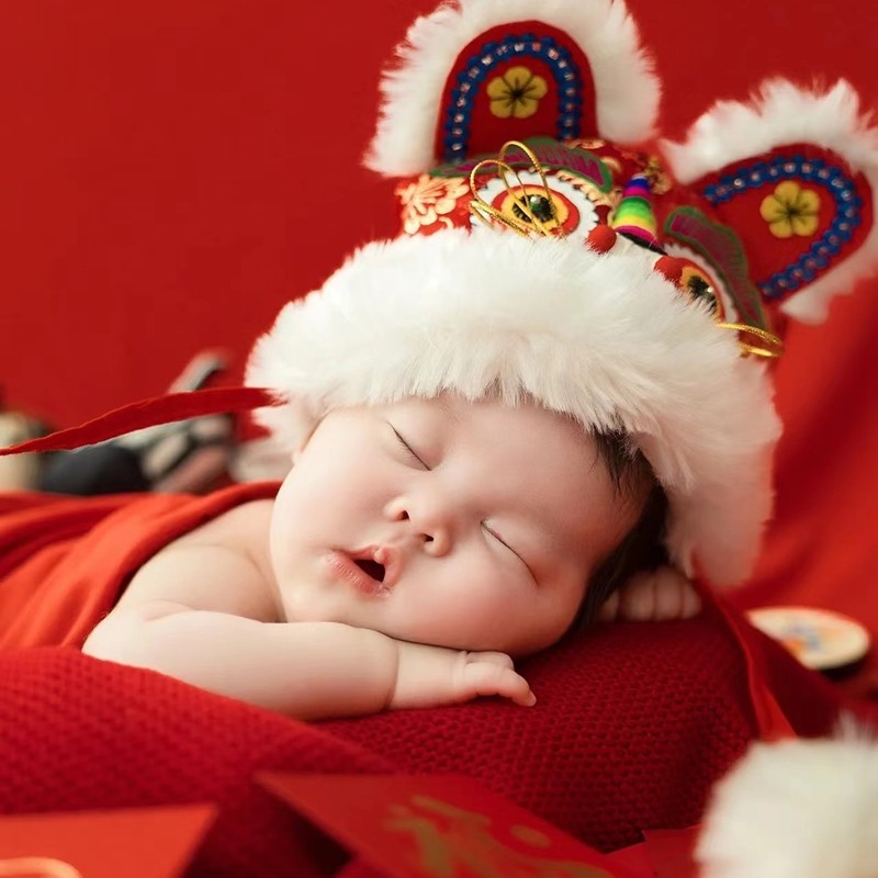 新款婴儿虎头帽影楼拍照道具新生儿拍照裹布满月宝宝摄影老虎帽子