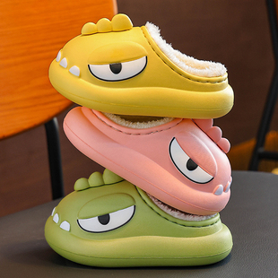冬季儿童棉拖鞋男女童EVA踩屎感防水加绒保暖亲子宝宝包跟居家鞋