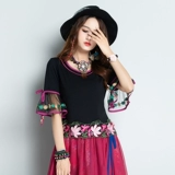 Летняя этническая ретро футболка, приталенный мегафон, этнический стиль, с рукавом