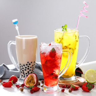 商用水果茶 冰镇 奶茶 冷饮 玻璃果汁 带把啤酒杯 冷热饮杯 620ML