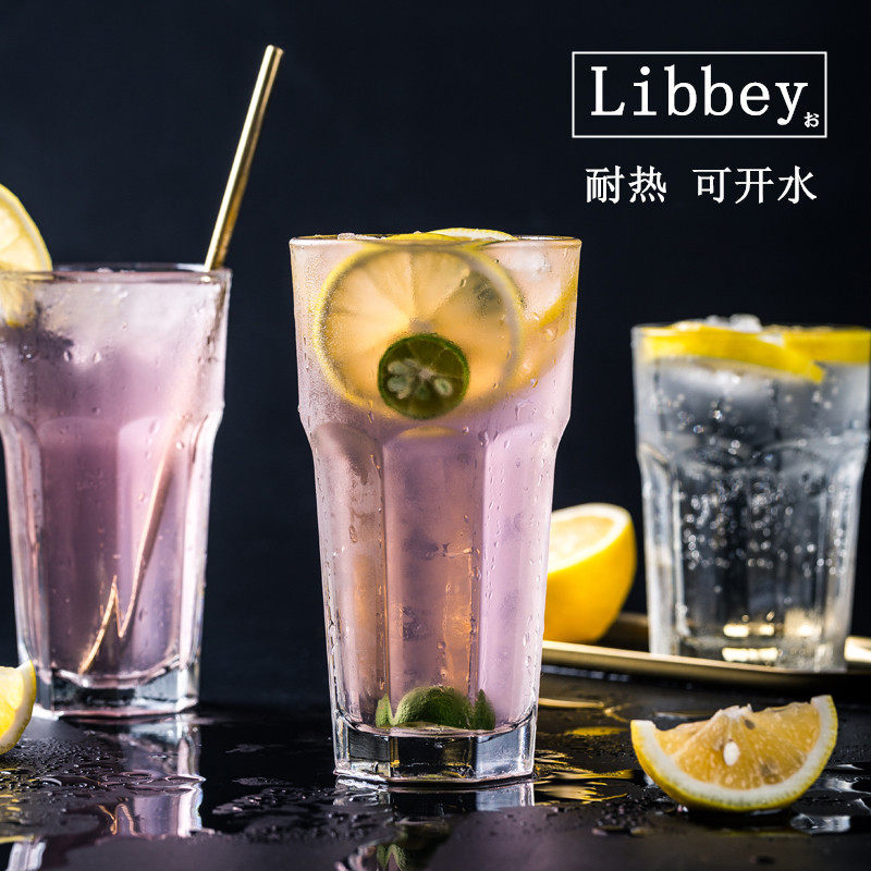 Libbey利比胜客玻璃杯耐热水杯八角杯果汁热饮奶茶水果茶杯啤酒杯