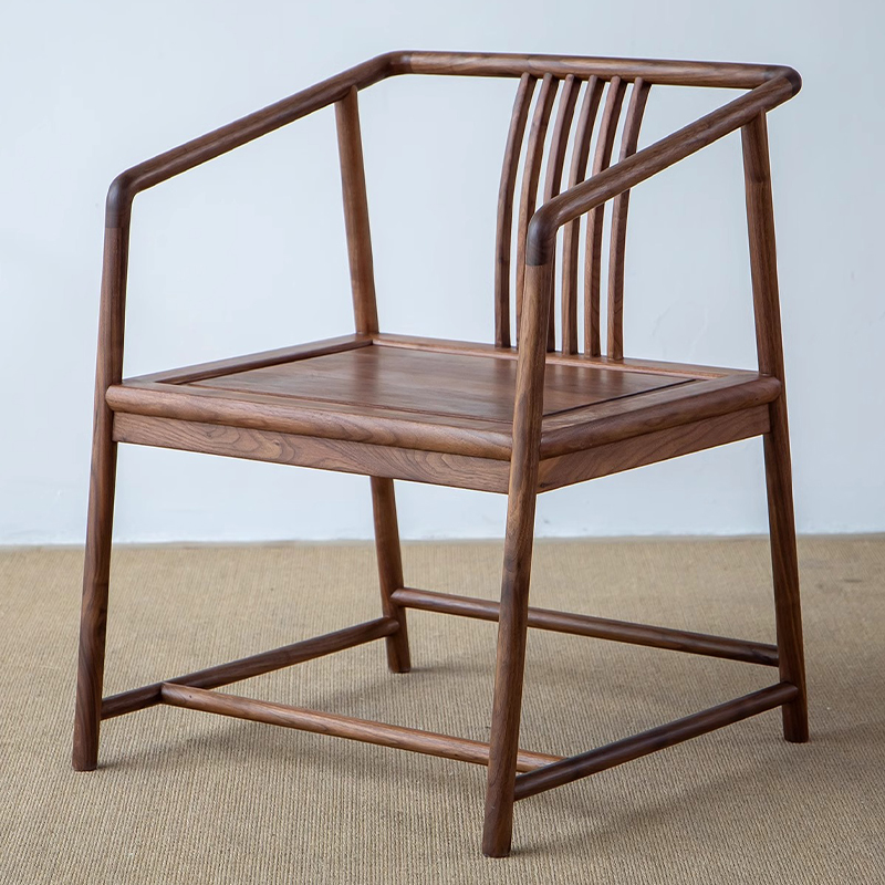 南家新中式北美黑胡桃木太师椅茶桌专用主人椅泡茶椅子茶桌围椅