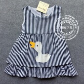 国内现货西班牙lourdes女童装 条纹小鸭子花边纯棉连衣裙