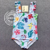 国内现货西班牙lourdes女童夏浪漫花朵连体高端泳衣泳装