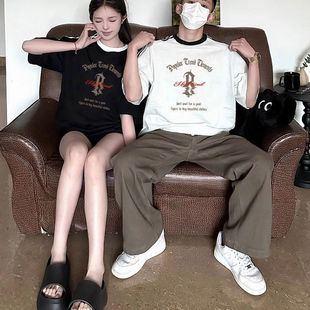 美式复古哥特倒影字母印花短袖t恤男女夏季新款宽松百搭情侣上衣