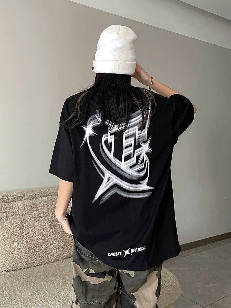 大码半截袖嘻哈字母纯棉美式街头