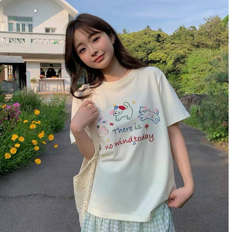 夏季可爱风字母印花短袖T恤女