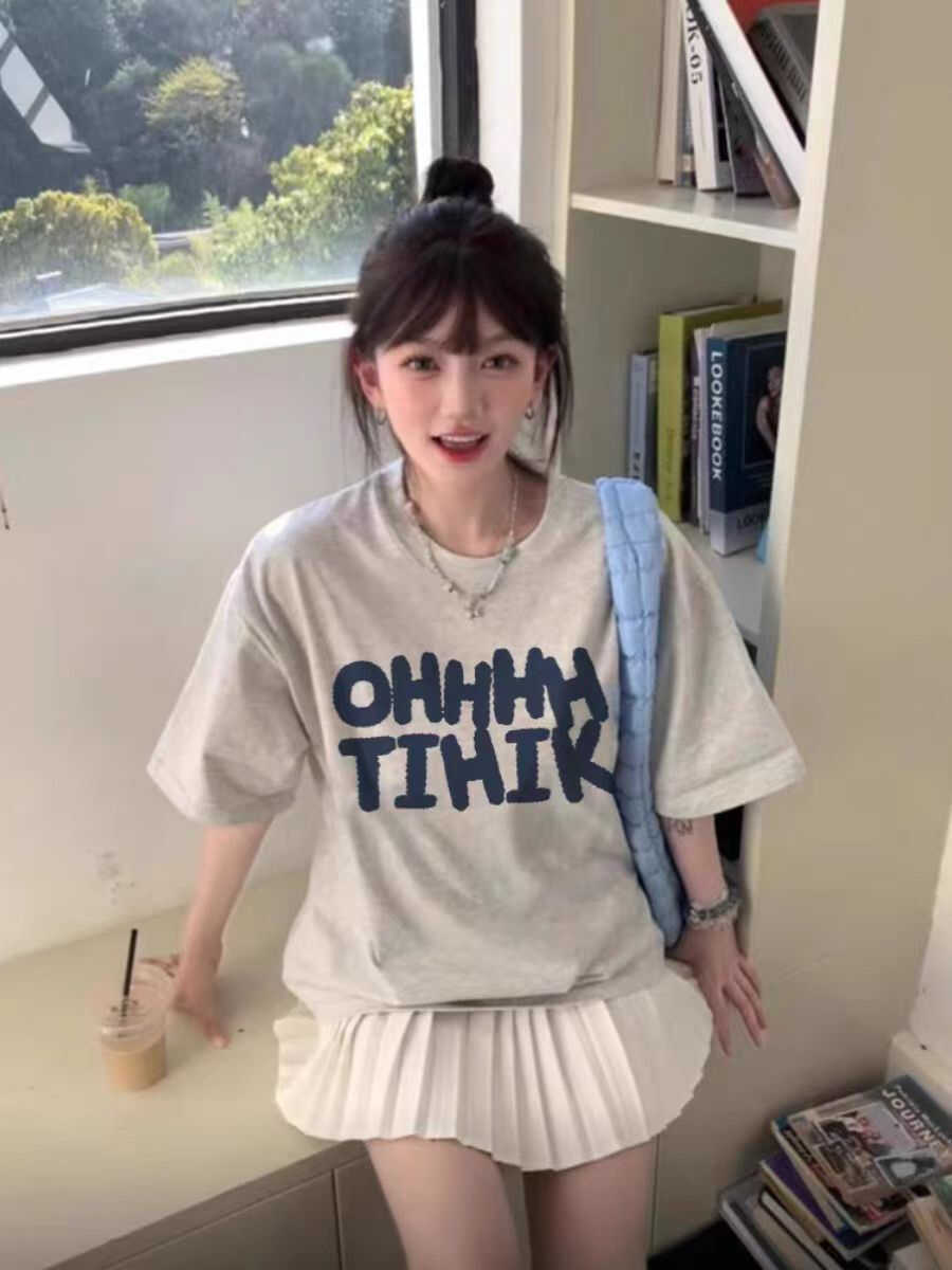 短袖设计感白色夏季纯棉oversize