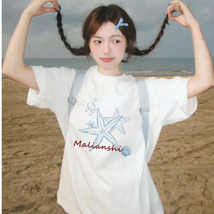 美式海星印花宽松短袖T恤女