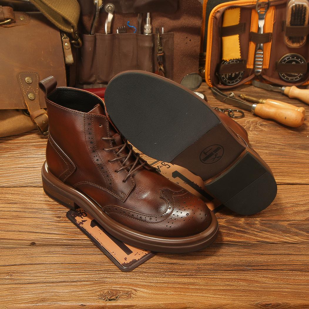 马皮2025冬季新款布洛克雕花马丁靴男高帮英伦风真皮皮鞋复古潮流