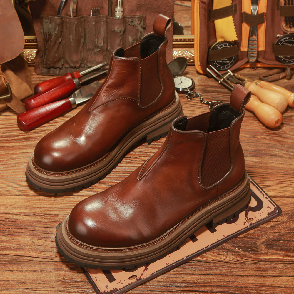 2025冬季新款切尔西靴真皮英伦风复古套筒马丁靴高帮休闲潮流皮鞋