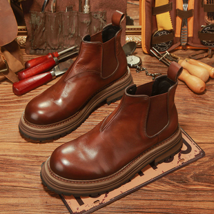 2025冬季新款切尔西靴真皮英伦风复古套筒马丁靴高帮休闲潮流皮鞋