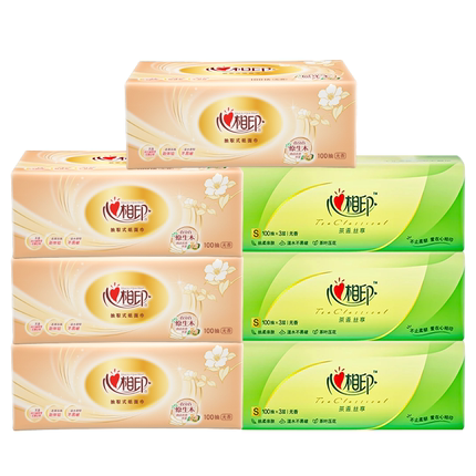 心相印抽纸茶花纸巾7包3层100抽家用餐巾纸面巾大包纸抽原生木浆