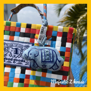 goodgoods#泰国官方正品网红小象挂件菜篮包配饰手工编织大象装饰