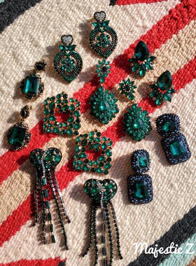 Bohemia#Earrings波西米亚耳环IG欧美耳钉墨绿色复古气质中世纪风