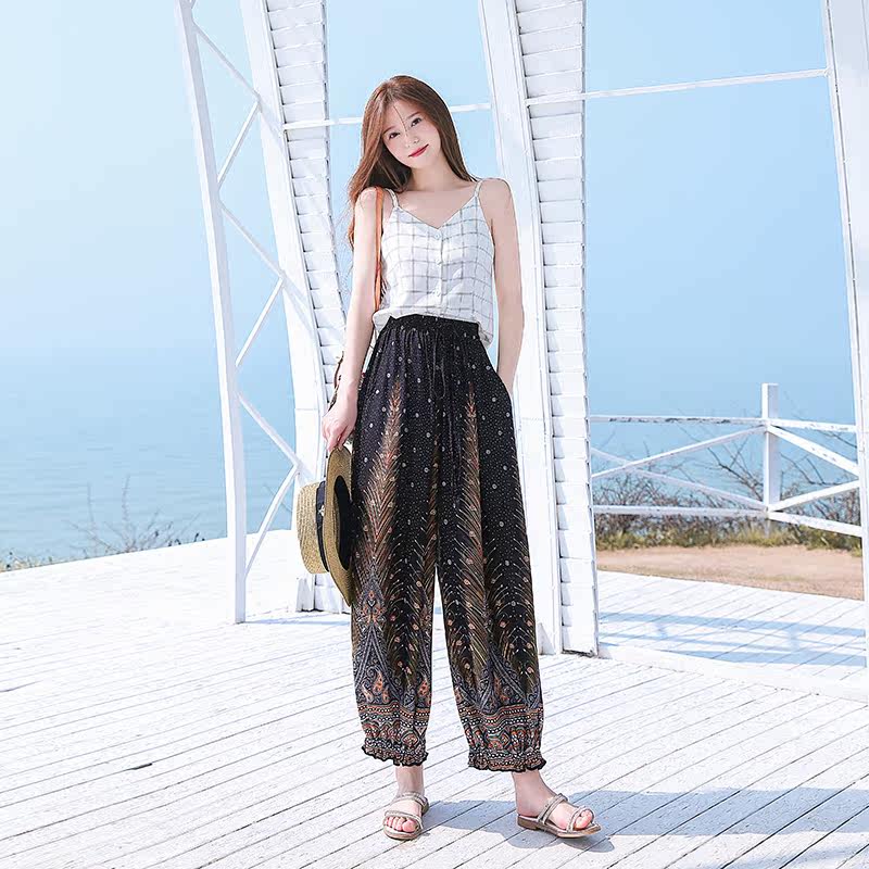泰国本土孔雀裤老爹灯笼女裤宽松透气居家旅行瑜伽夏显瘦海边度假