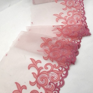 宽20.5cm 辅料 橘红色激光刺绣网纱花边蕾丝娃衣服装