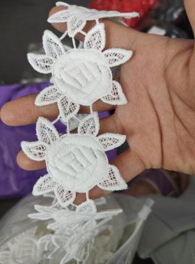 宽6公分 米白色七叶玫瑰花牛奶丝水溶蕾丝DIY洛丽塔洋装辅料