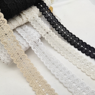 宽3.5公分镂空本黑白色穿孔织带棉线蕾丝花边洛丽塔服装 辅料