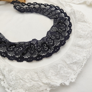 宽4.5cm棉线蕾丝带弹力褶皱花边洛丽塔娃衣衣领袖 摆搭配辅料