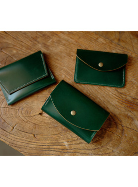 日本 小川马臀皮 高级水染 轻薄简易 手缝卡包 卡夹 现货 墨绿色