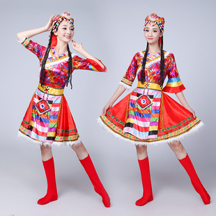 藏族舞蹈演出服装 蒙古服饰女成人西藏广场舞水袖 少数民族服装 新款