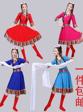 新款女少西藏数民族服装练习裙成人表演广场演出水袖藏族舞蹈服饰