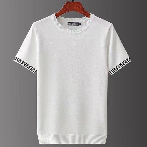 短袖毛衣丝光棉圆领提花