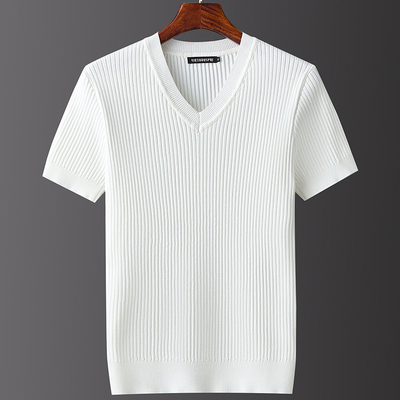 V领针织保暖抗起球短袖