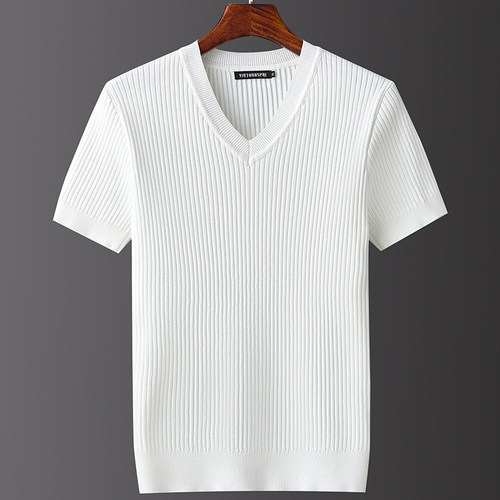 V领针织保暖抗起球短袖