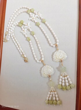 汉服软璎珞淡水珍珠蝶贝牡丹蝴蝶岫玉南方玉项链清新日常款lolita