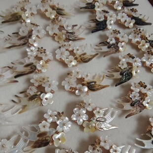 闲时原创汉服旗袍配饰古风渐变蝶贝小花环燕子流苏耳环耳坠耳夹铜