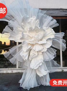 褶皱硬网纱面料百褶小风琴纱婚庆造型褶皱网纱布料婚礼背景布置