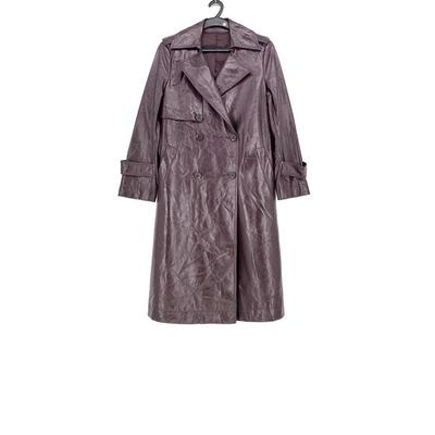 双排扣PU皮中长款风衣外套