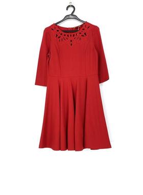 春秋款 撤柜品牌 FU系列 精美镂空领喜庆红色妈妈装连衣裙女06013