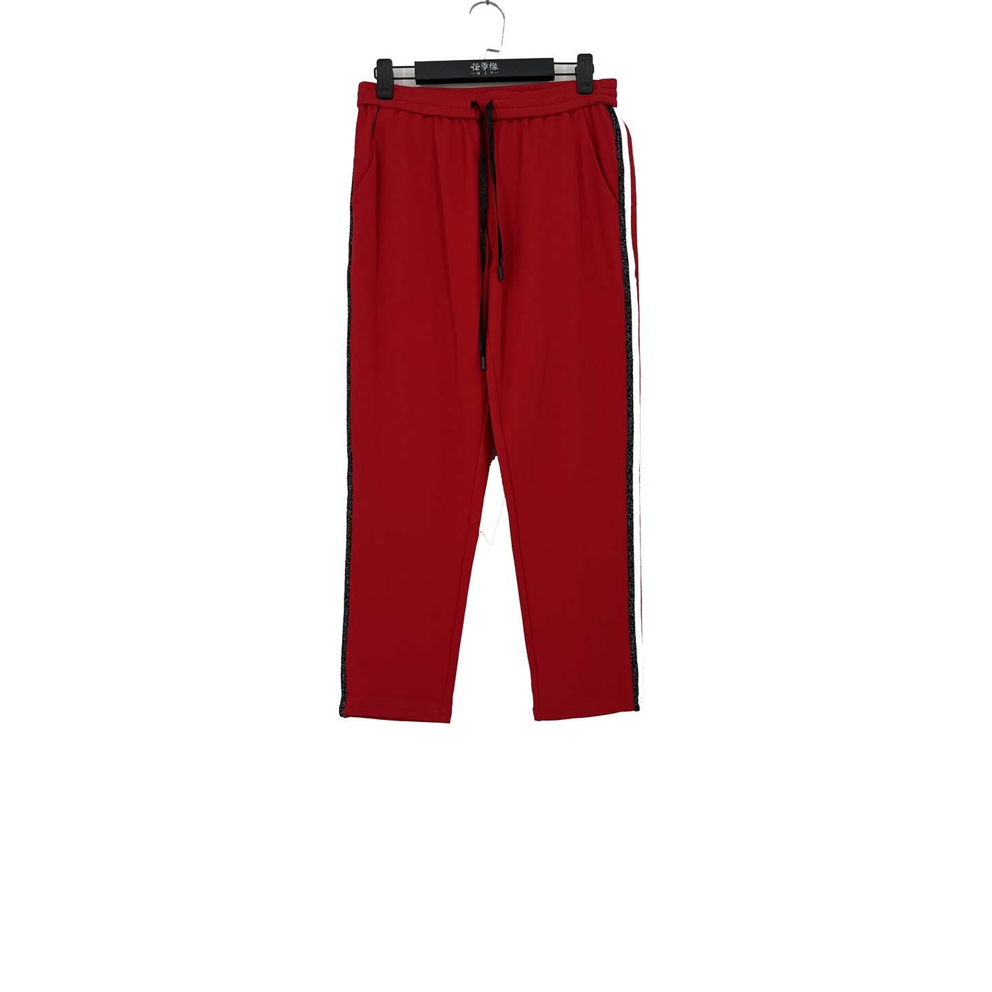 亮丽红色松紧腰休闲裤子女