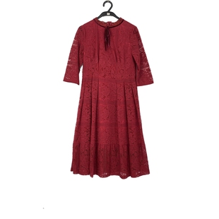 春秋款 尚J系列 镂空蕾丝喜庆色系连衣裙女 3059