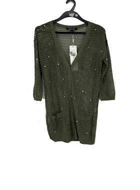 夏款 季*风 单排扣钉珠V领镂空针织开衫女8592AB321