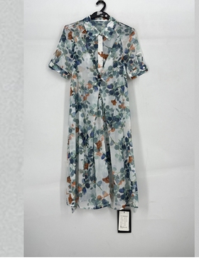 夏款 撤柜品牌 莫L凯L系列 微透翻领印花舒适连衣裙女200021