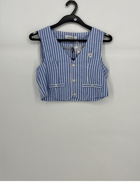 夏款 JOJ**久童装 蓝白条纹V领无袖马甲女童66257